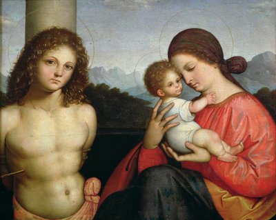 Madonna und Kind mit St. Sebastian von Giovanni Agostino da Lodi